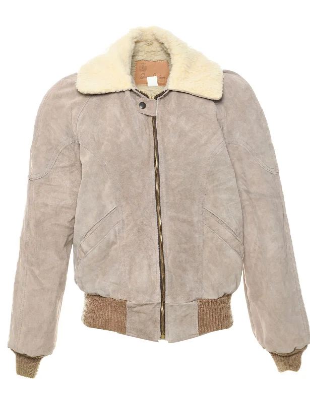 Grey Faux Shearling Suede Jacket - M Hip Women's Retro
