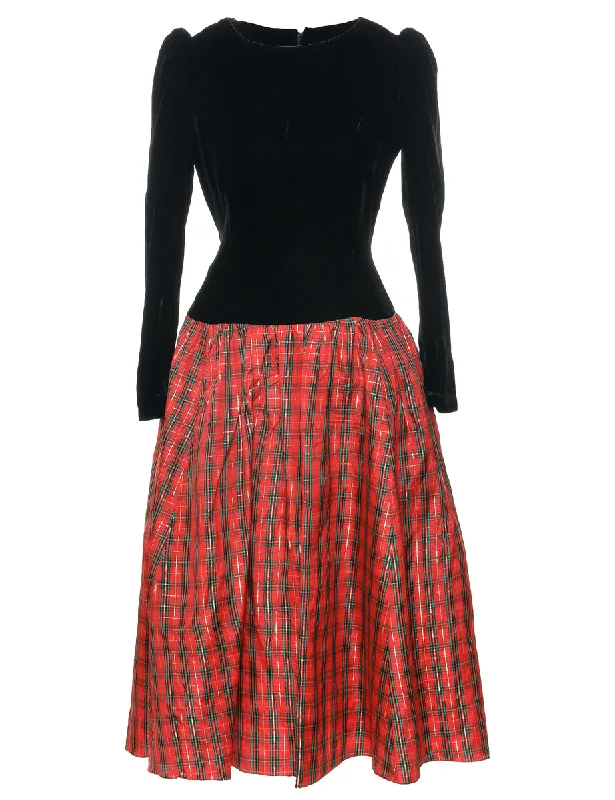Velvet Checked Pattern Evening Dress - M Casual Women's Japanese 