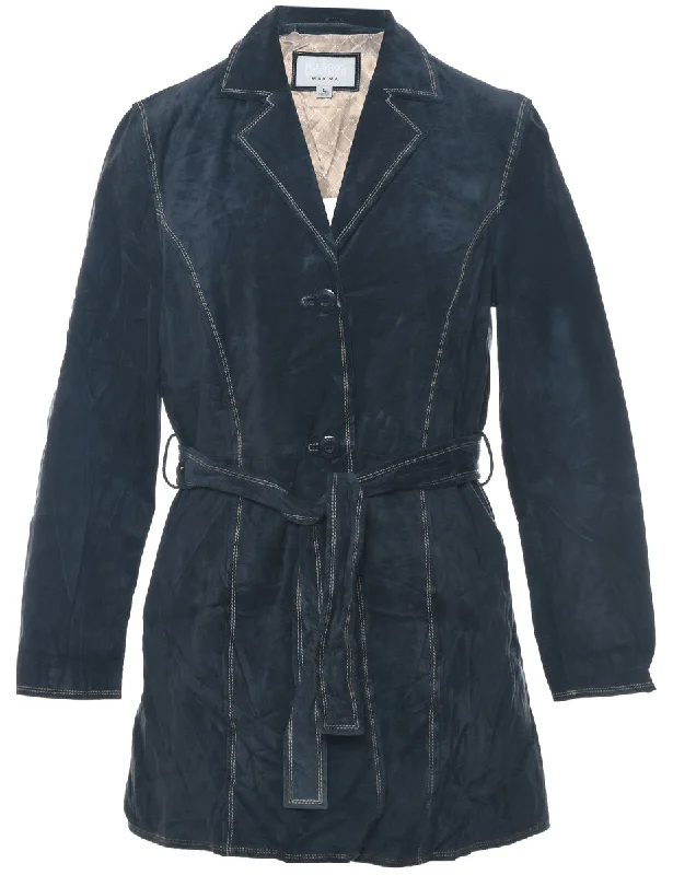 Wilson Navy Belt Fasten Suede Jacket - L Dynamic Women's Moto