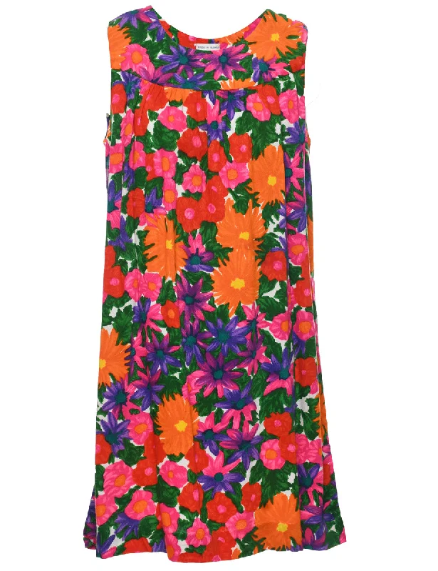 Floral Print Shift Dress - L Traditional Women's Wool