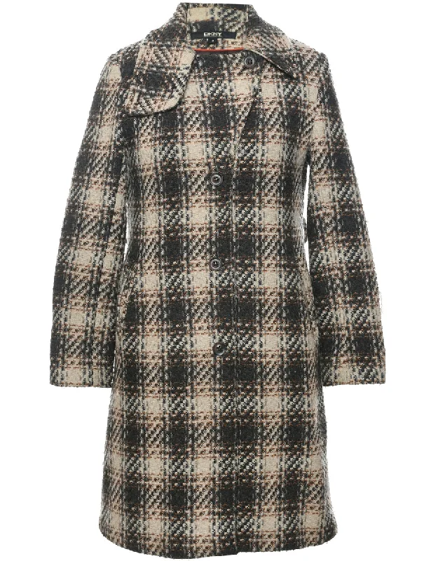 DKNY Checked Pattern Wool Coat - M Preppy Women's College
