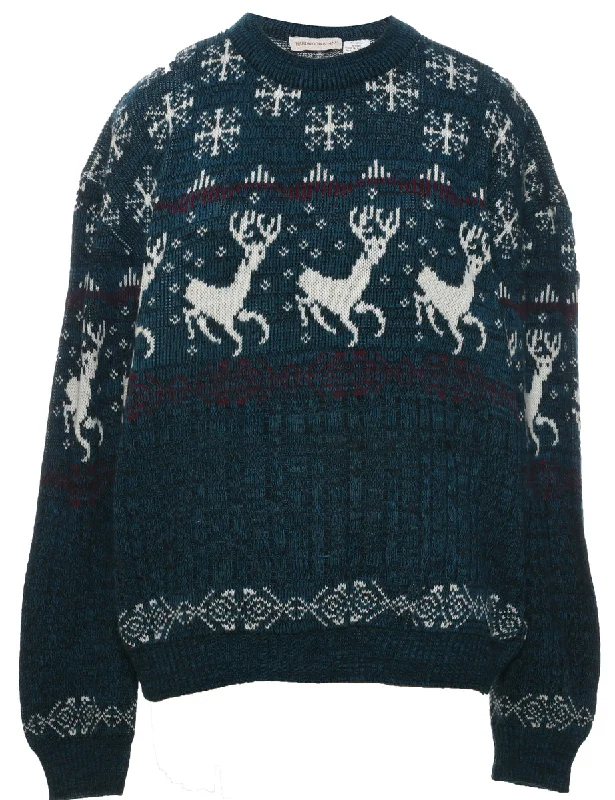 Nordic Teal Jumper - L Feminine Women's Soft 