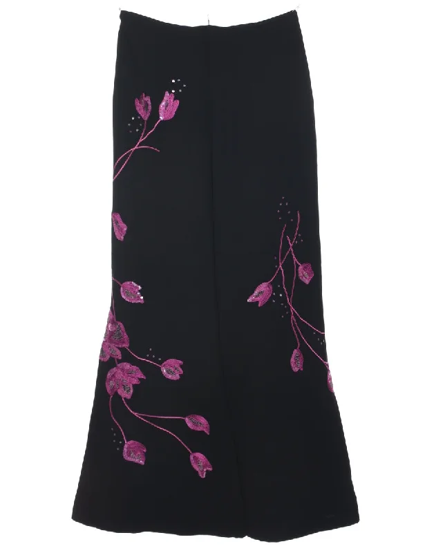 Embroidered Floral Print Trousers - W28 L33 Compression