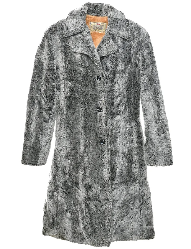 Grey Faux Fur Coat - L Refined Women's Hand - crafted
