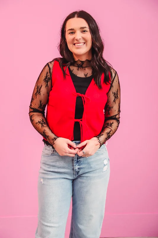 Audrey Tie Vest Top-Red Youthful Women's Anime - inspired