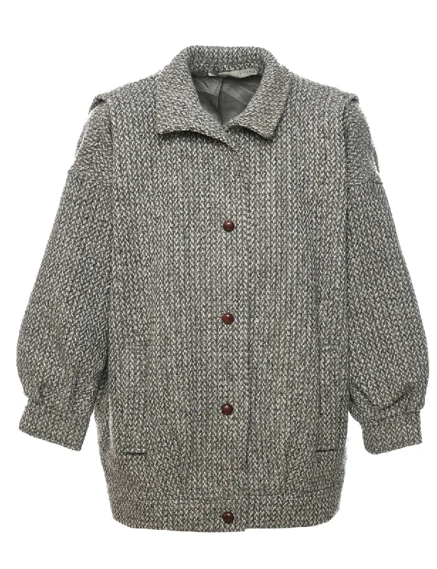 Grey Wool Coat - XL Sleek Women's Metallic