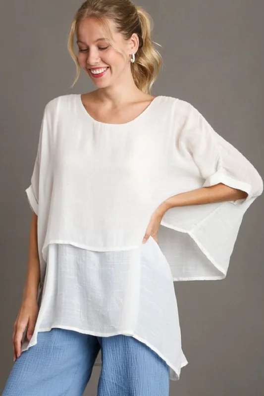 Umgee Full Size Cuffed Half Sleeve Layered Top Plus Size Artistic Women's Avant - 