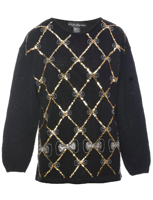 Sequined Black Jumper - S Classic Women's Pin - striped