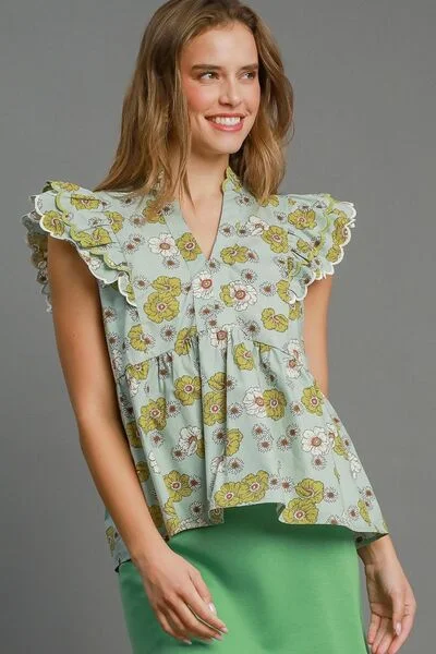Umgee Full Size Floral Print Peplum Top Plus Size Hip Women's Urban