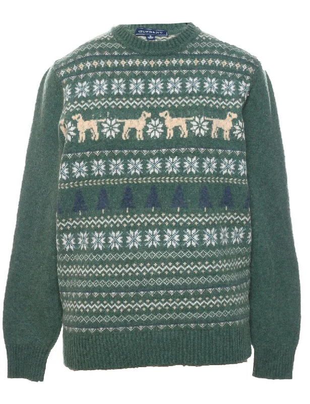 Nordic Green Jumper - L Stylish Women's Neon