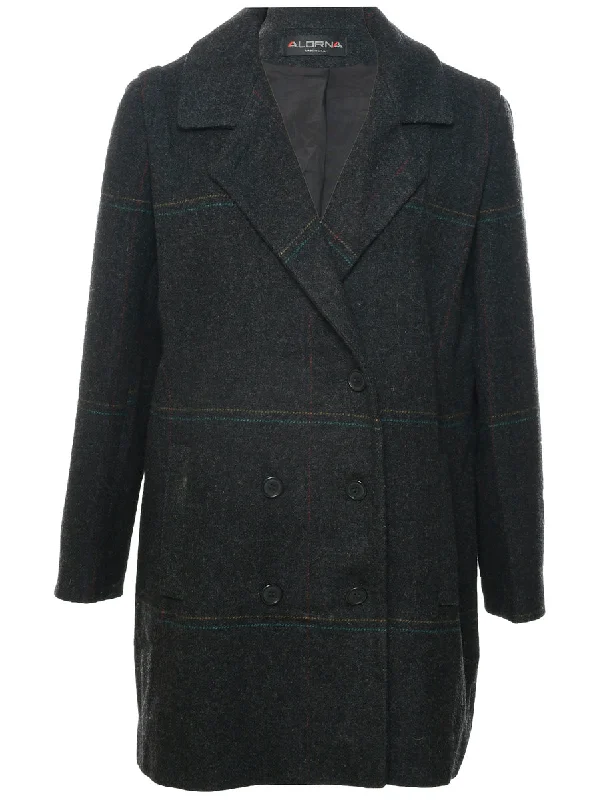 Checked Wool Coat - XL European