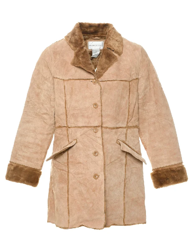 Brown Faux Shearling Suede Jacket - M Elegant Women's 