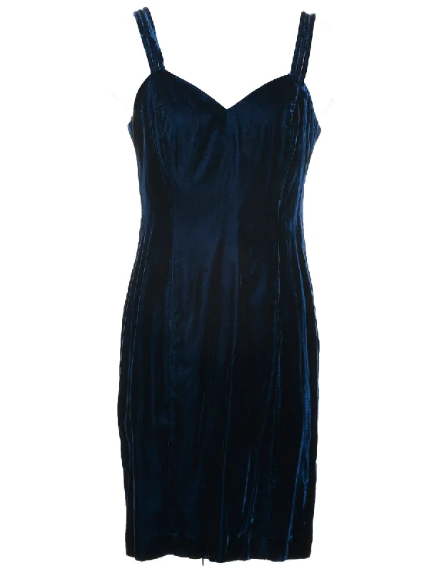 Velvet Navy Evening Dress - M Polished Women's Silk