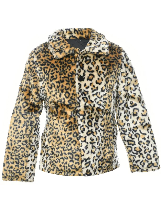 Leopard Print Faux Fur Coat - S Vintage Women's 1970S 