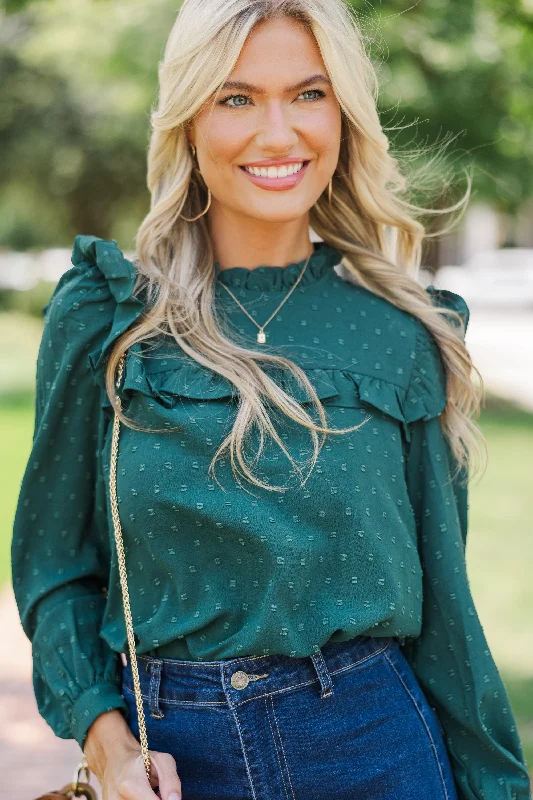 Romantic History Emerald Green Ruffled Blouse Feminine Women's Style 