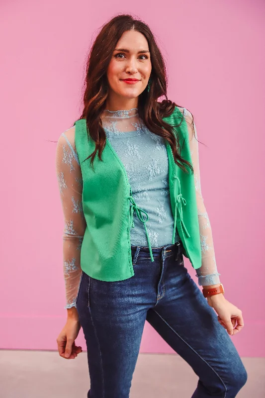 Audrey Tie Vest Top-Green Cool Women's Skate