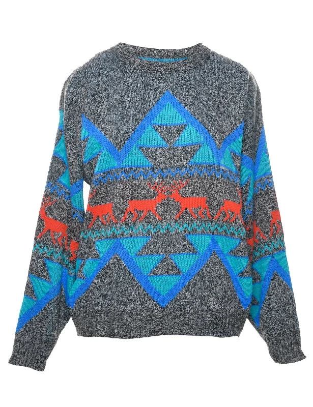 Nordic Geometric Pattern Jumper - M Modern Women's Tech