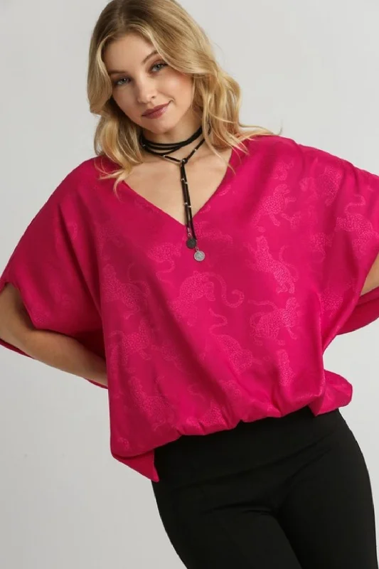 Umgee Full Size Satin Animal Print Jacquard Top Plus Size Polished Women's Silk