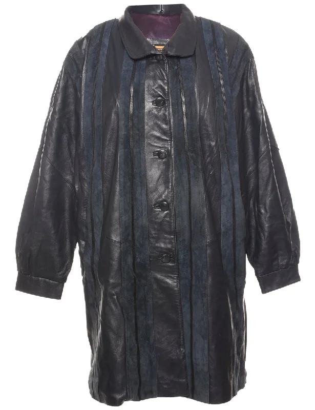 Single Breasted Leather & Suede Trim Jacket - XXL Minimalist Women's Casual