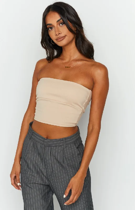 Empire Tan Strapless Top performance