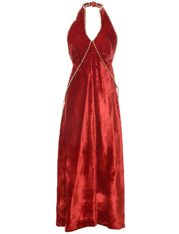 Velvet Halterneck Evening Dress - XS Casual Women's Loose - fitting