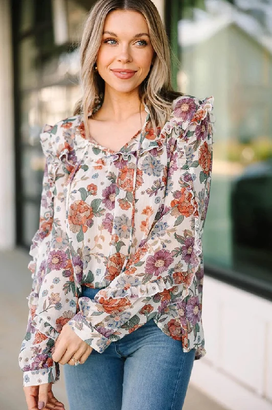 Good Ideas Cream White Floral Blouse Vacation