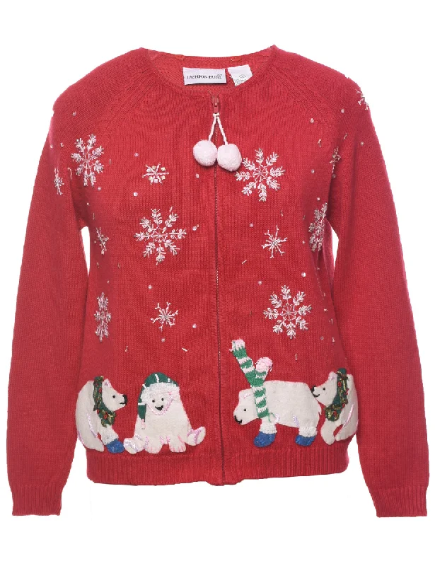 Polar Bear Design Christmas Cardigan - S Sustainable Organic