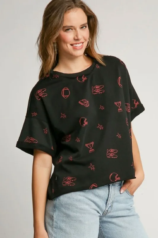 Umgee Full Size Game Day French Terry Graphic Top Plus Size Gym