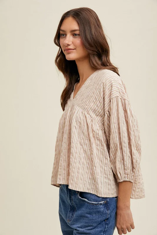Taupe/Cream Balloon Top Sophisticated Women's Tailored