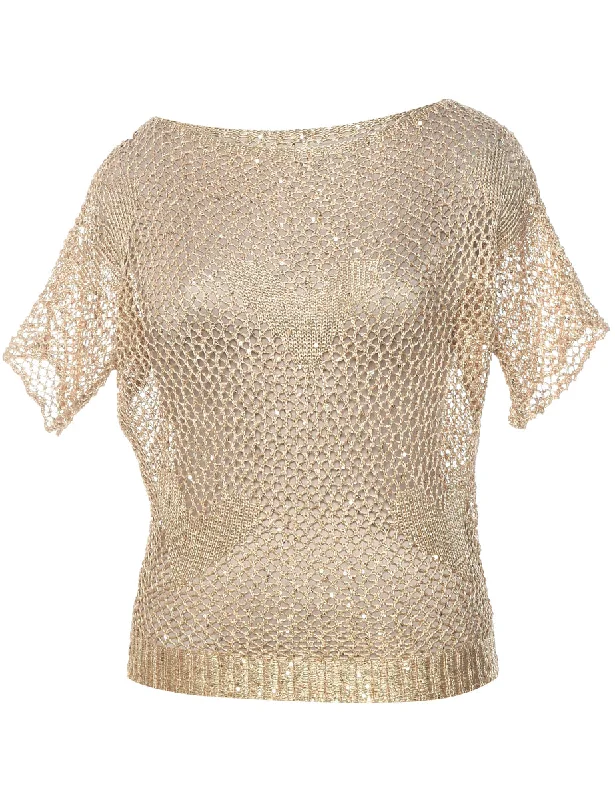 Crochet Lurex Thread Pattern Jumper - XL Laid - back Women's Style