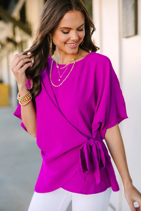Happy Thoughts Magenta Pink Tied Blouse Polished Women's Silk